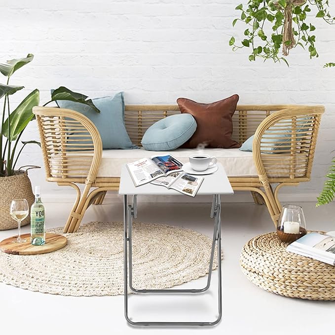 Garden 4 you Portable Folding TV Tray Table TV Dinner Tray with Sturdy MDF,No Assembly Required, 25In(White,1PC)