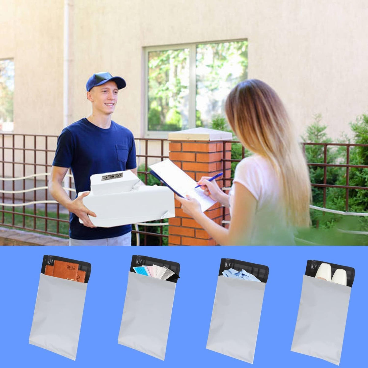 newlng Poly Mailers Shipping Bags Mailing bags-300pcs 10x13"/250x350mm White Shipping Envelopes Self-sealing Adhesive Waterproof and Tear-Proof Packaging Bags poly bag for Clothing Books Gift