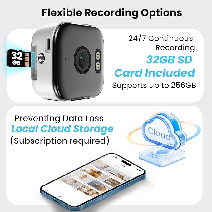 2K Window Camera with 32GB Memory Card, 5GHz & 2.4GHz WiFi Indoor Cameras for Home Security with AI Starlight Color Night Vision, AI Person & Motion Detection, Easy & Quick Install, 24/7 Recording