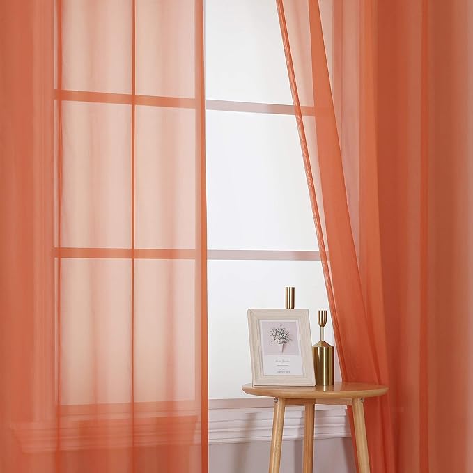 KEQIAOSUOCAI Burnt Orange Sheer Curtains - Grommet Voile Sheer Drapes Airy Curtain Panels with Light Filtering Window Treatment for Girl's Bedroom(2 Pieces,54 Wide x 63 Long inches)