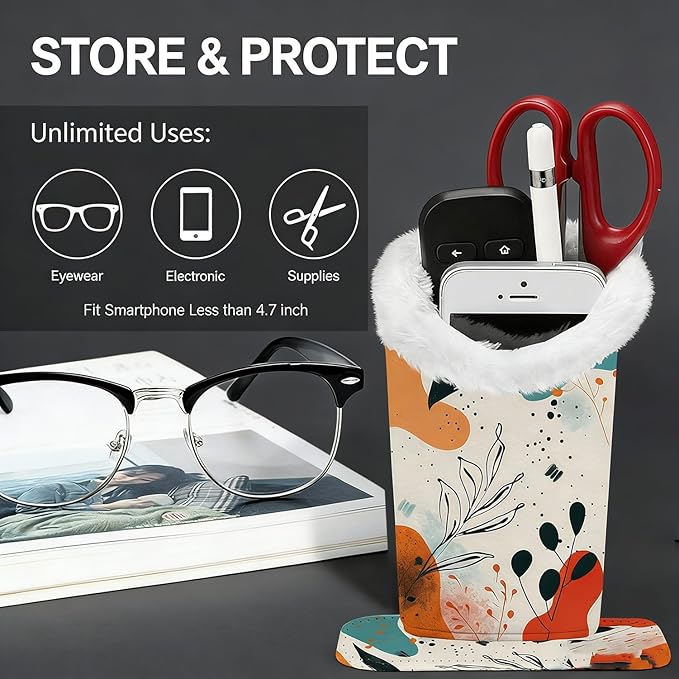 Eyeglasses Holder with Soft Furry Lining and Magnetic Base, Storage Organizer Holder Case for Nightstand
