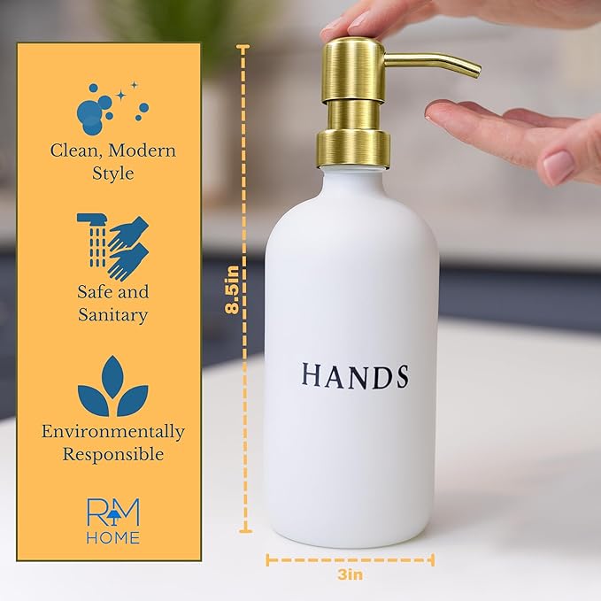 Glass Hand and Dish Soap Dispenser Set with Bamboo Tray – 16 oz Kitchen Soap Dispenser Set, Gold Pumps, Silicone Funnel – Modern Farmhouse Kitchen Sink Decor and Accessories