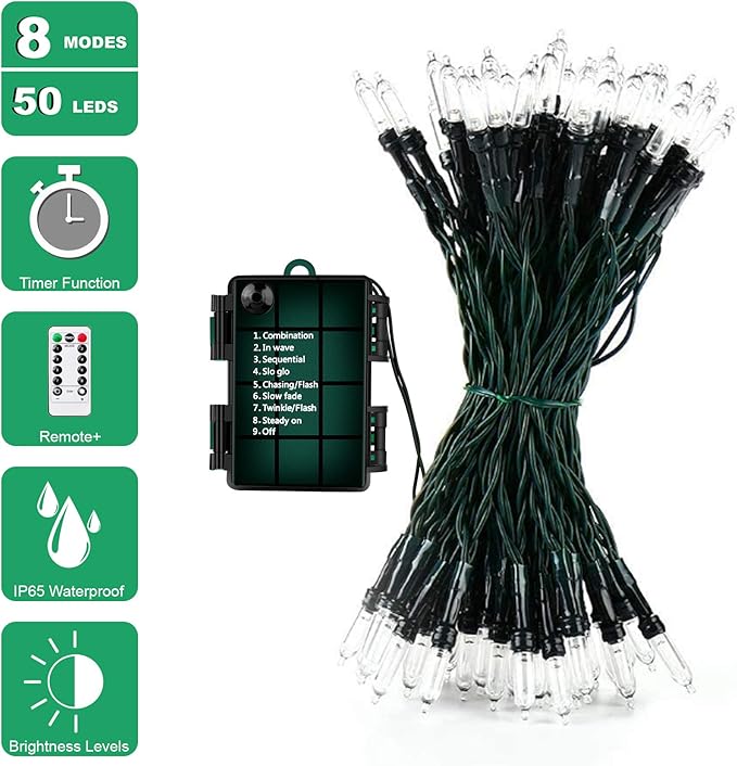 Christmas Lights, Battery Operated String Lights 18ft 50 LED Mini String Lights, Waterproof Lights with Remote Timer 8 Modes, Indoor Outdoor Garden Party Wedding Xmas Tree Decoration, Purple
