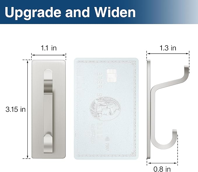 pickpiff Wall Hooks for Coat and Towel: 13LB Strong Adhesive Door Hanger Stick on, Brushed Nickel