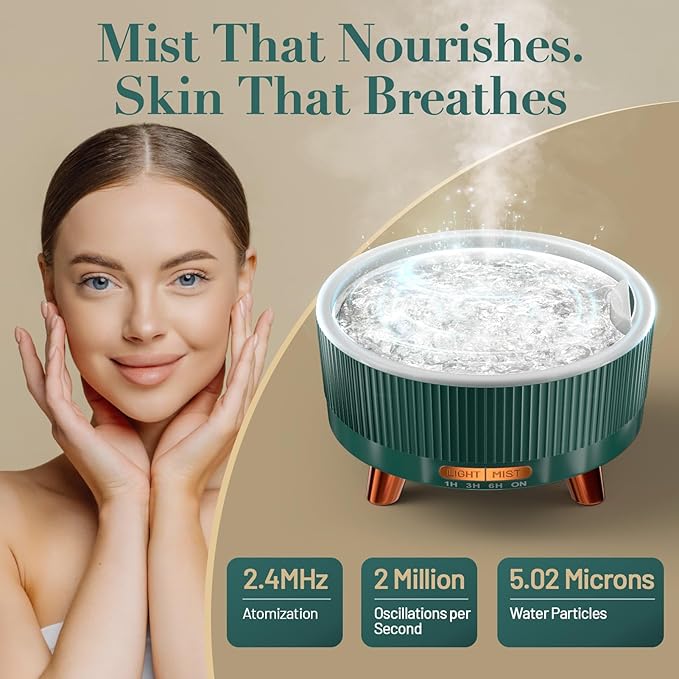 500ml Essential Oil Diffuser for Home, Quiet Diffusers for Essential Oils Large Room, Ultrasonic Aromatherapy Diffuser Scent Diffuser Fragrant Oil Humidifier Vaporizer for Bedroom, 7 LED Color, Green