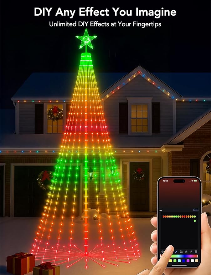 Popotan Smart RGB Christmas Cone Tree, 7FT 295 LED Lighted Christmas Tree App Control, Color Changing Outdoor Christmas Tree with Lights, Prelit Xmas Tree Music Sync Waterproof for Indoor Outdoor