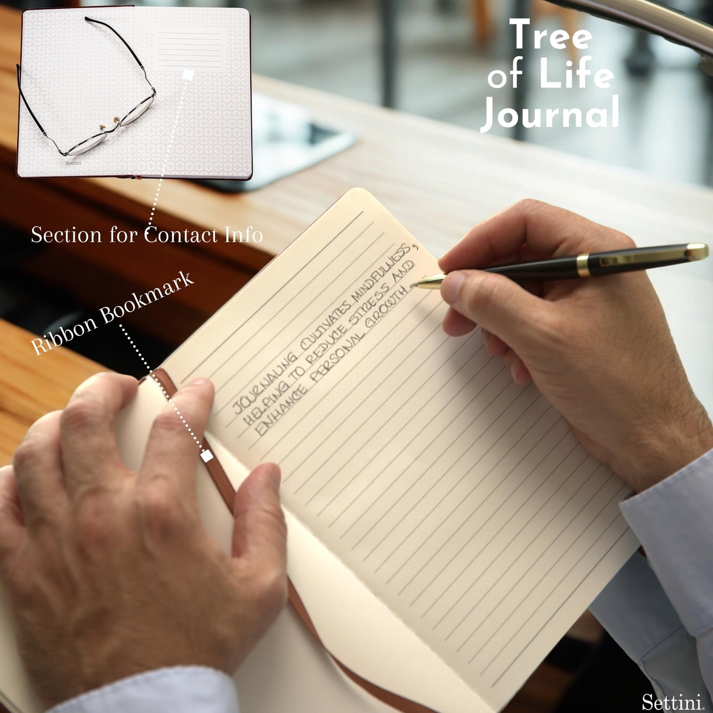 SETTINI® Tree of Life Journal Gift Set - Hardcover Vegan Leather, Unique Pen Holder, Lined, 192 Pages, 6 x 8.5 inches - Includes Pen for Writing and Travel - Birthday Gift