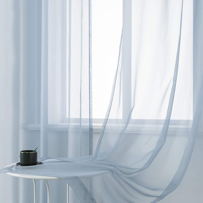 DUALIFE Dusty Blue Curtains 63 Inch Length for Bedroom Decor Set of 2 Panels Grommet Window Look Semi Sheer Volie Transparent Blue Sheer Curtains for Boys Room Living Room 52x63 Inches Long