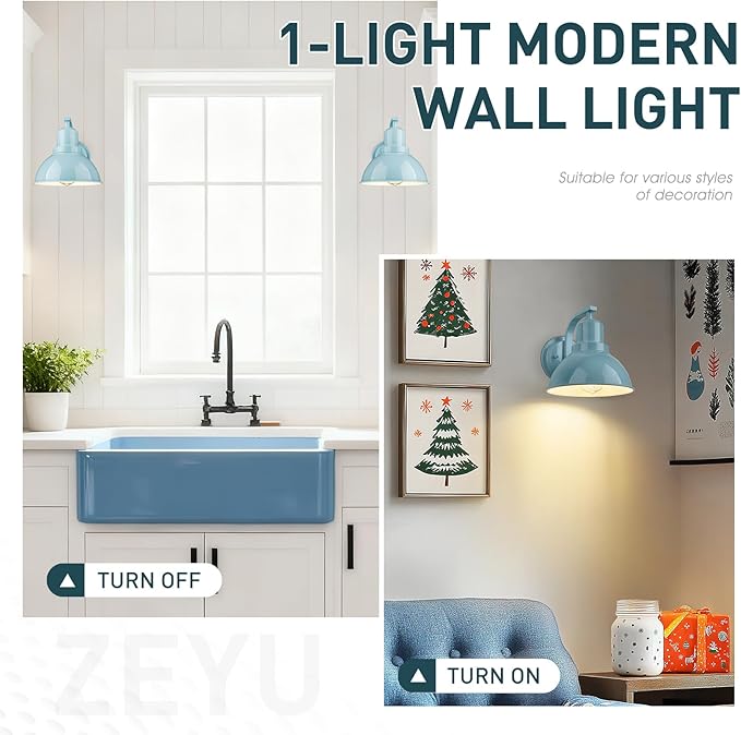 zeyu Blue Wall Mounted Light, Kitchen Wall Light Fixture for Bedroom Dining Room, Metal Dome Shade in Blue Finish, ZY24-1W SF