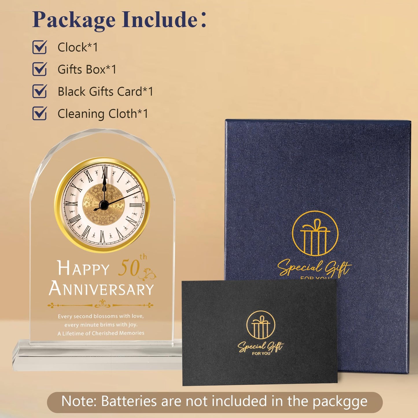 PEEYHONY 50th Wedding Anniversary Crystal Clock Gifts for Couple Parents, 50 Year Anniversary Wedding Gifts Quartz Clock Gifts for Husband Wife, 50th Wedding Anniversary Decorations