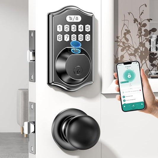 Keyless Entry Smart Lock Set: Front Door Fingerprint Deadbolt with Auto-Lock/Keypad & Anti-Peep Password for Multi-User Family Home Security