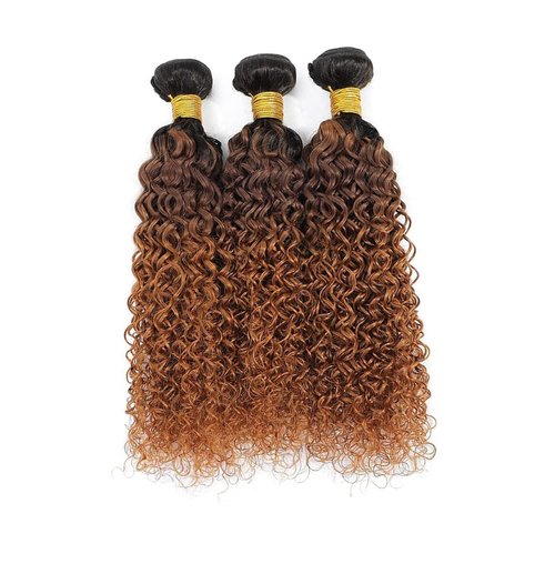 Giginger Bundles Human Hair T1B/4/30 Omber Jerry Curly Human Hair Bundles 18 20 22 Inch Omber Black Chocolate Light Brown Unprocessed Quick Weave Soft Sewn In Hair Extensions for Black Women