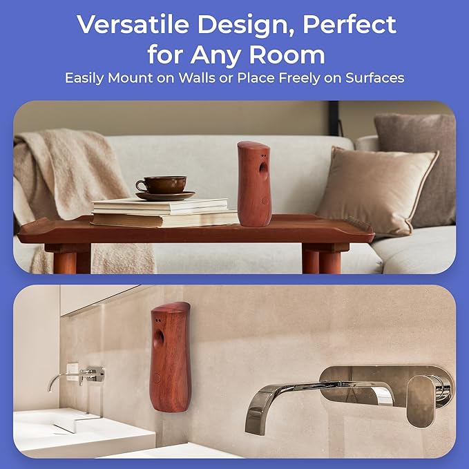 Automatic Air Freshener Spray Dispenser: Automatic Spray Dispenser with Elegant Wood Design for Commercial or Home Use (2-Pack), Battery Powered Free Standing or Wall Air freshener, Three Time Release