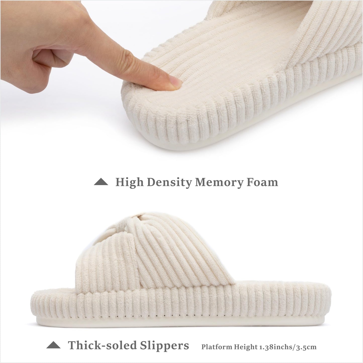 Chantomoo Slippers for Women Memory Foam House Bedroom Corduroy Bow Crossbands Slide Slipper Shoes Comfy Trendy Gift Slippers Beige Size7 8 6.5