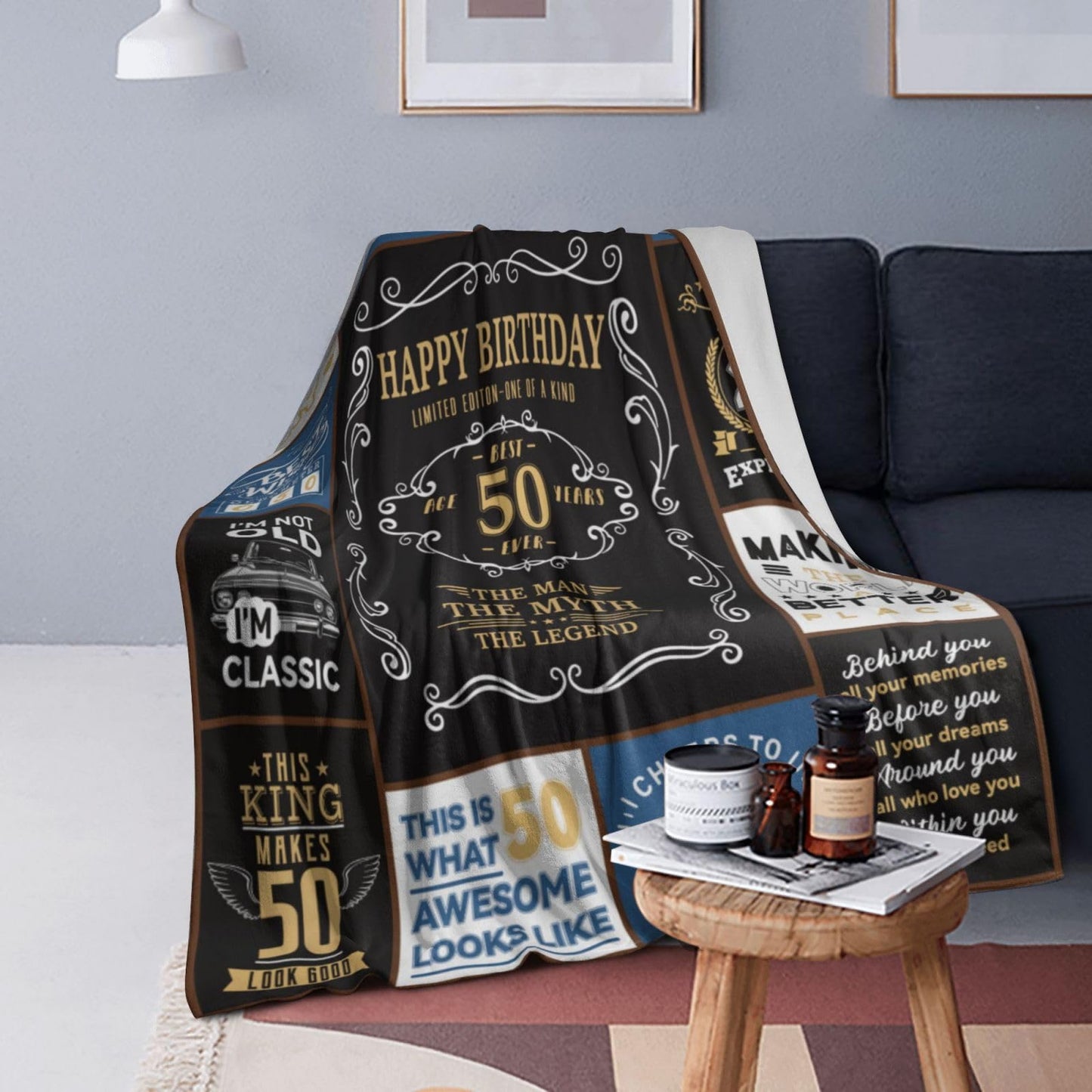 Jieoyfyug 50th Birthday Gifts for Men, 1975 Birthday Gift for Him, 50 Year Old Flannel Throw Blanket 50"x60", Christmas Fathers Day Blanket for Dad Papa Grandpa