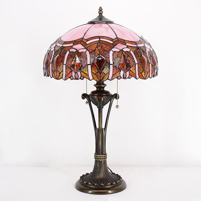 Tiffany Table Lamp Pink Jewelry Stained Glass Desk Lamp 16X16X24 Inches Reading Light