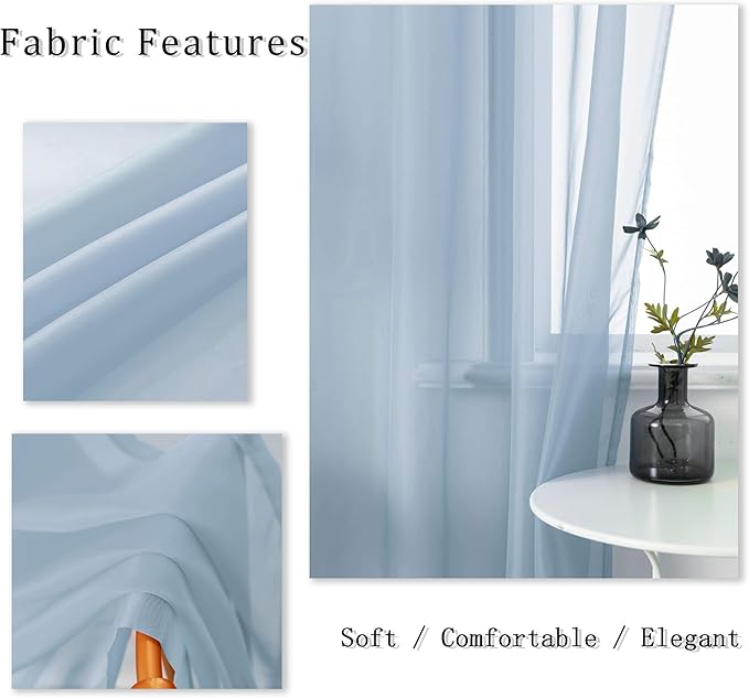 DUALIFE Dusty Blue Curtains 63 Inch Length for Bedroom Decor Set of 2 Panels Grommet Window Look Semi Sheer Volie Transparent Blue Sheer Curtains for Boys Room Living Room 52x63 Inches Long