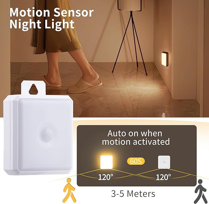 Motion Sensor Night Light Indoor - Cordless Battery Powered Under Cabinet Lighting, Stick-on Magnet LED Closet Lights, Safe Light for Stairs, 4000K Nightlight 3-Pack (Pink)