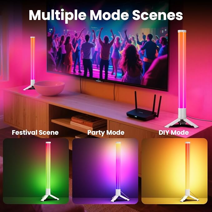 TJOY 360° Smart Light Bars, LED Game Desk Lights, TV Monitor Backlight with Music Sync, RGB Light Bar with Remote Control, Ambient Lighting for PC, Table, Gaming Room(White,Plastic Material)