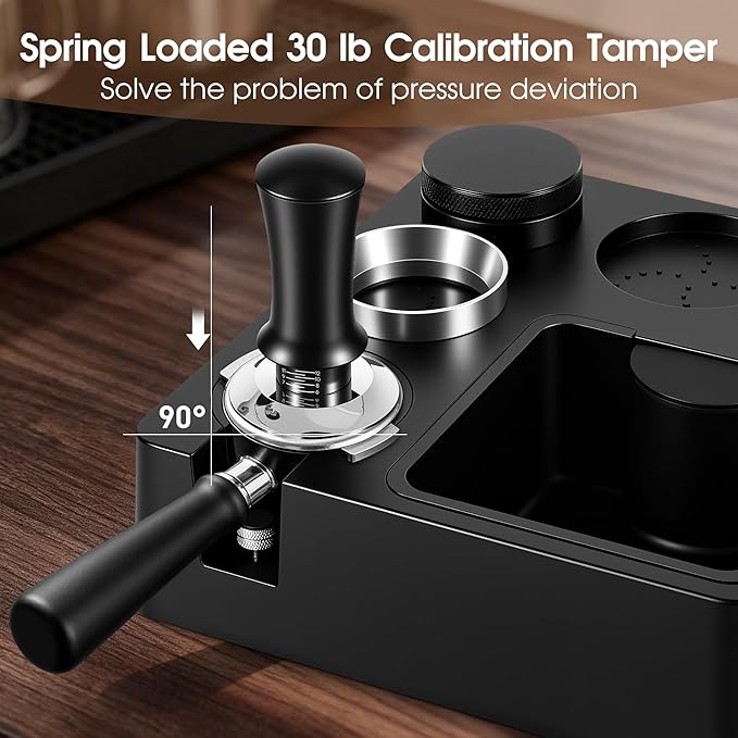 Reoszeank 51mm Espresso Accessories Kit, Espresso Knock Box and Tamping Station, Coffee Tamper, Distributor, WDT Distribution Tool, Dosing Funnel and Puck Screen Set Fits Delonghi 51 mm Portafilter