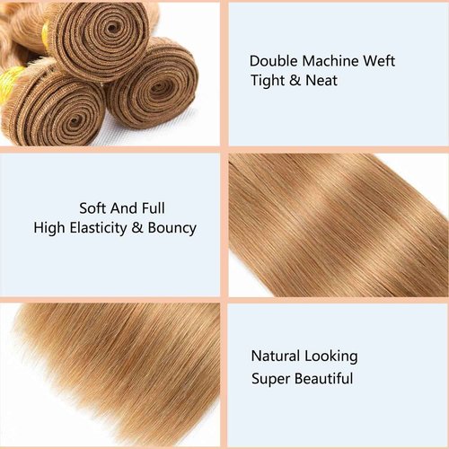 Habiliana Bundles Human Hair 22 24 26 Inch Straight Brown 27 Human Hair Bundles 11A Unprocessed Brazilian Virgin Quick Weave Hair Extensions for Black Women