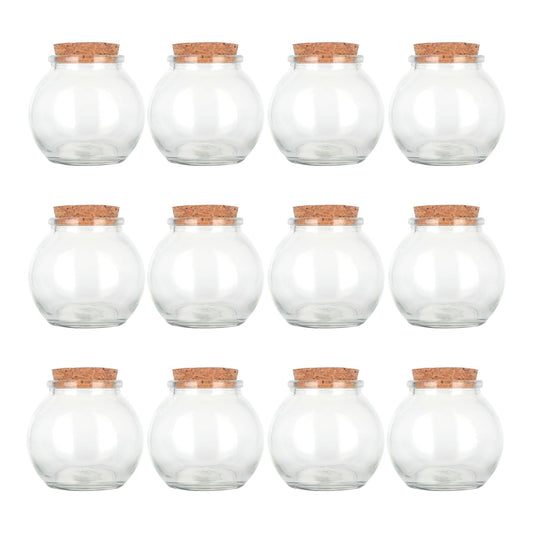 Magic Season Decorative Glass Bottles with Cork Stoppers (3.3 fl oz. Spherical Bottles / 12 Pcs)