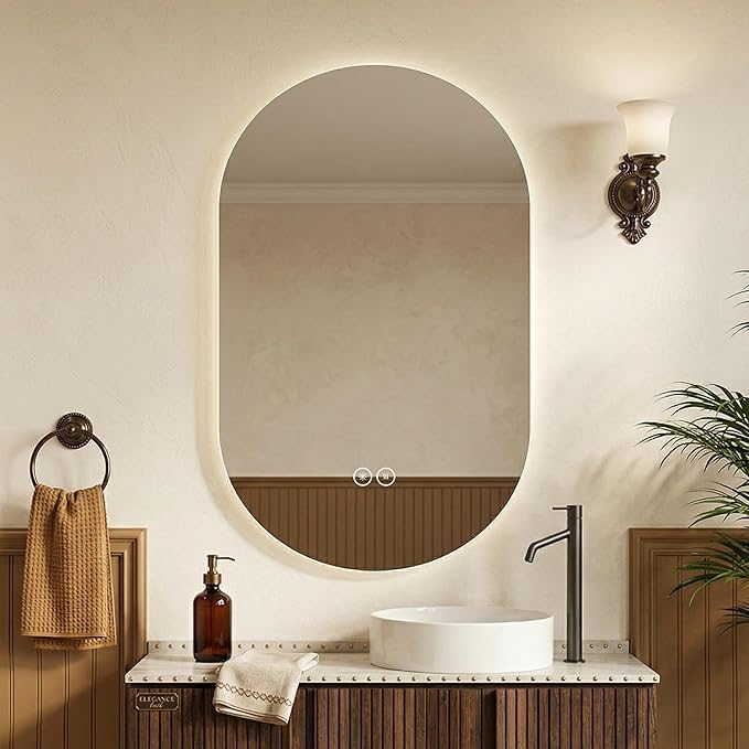 LAIYA 24V Full-Power Oval LED Bathroom Vanity Mirror,36X22inch Frameless Backlit Mirror with Light, Smart Anti-Fog Waterproof Mirror with Memory Function Dimmable Lighted Mirror