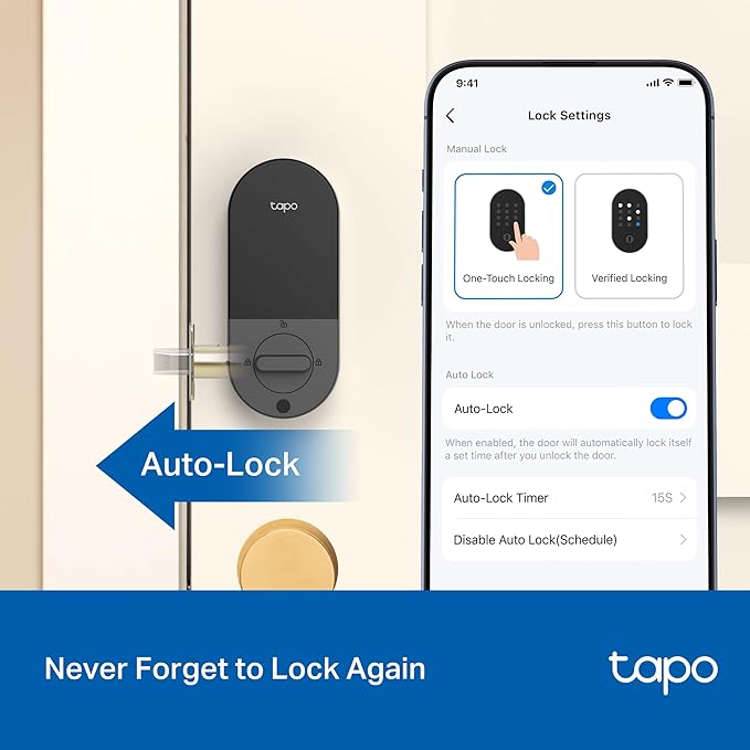 Tapo Smart Wi-Fi Deadbolt Door Lock – Keyless Tactile Buttons, Customized Access with in-App Monitoring, Auto-Lock, IP54 Weatherproof, BHMA Grade 3, Compatible with Standard Door Sizes, Tapo DL100
