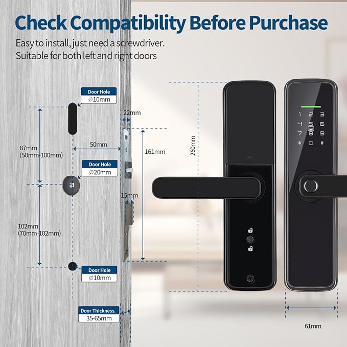 Sophies Fingerprint Door Lock Smart Deadbolt Keyless Entry Electronic Digital Keypad with Biometric Fingerprint, Tuya App Remote Control WiFi Locks for Front Door