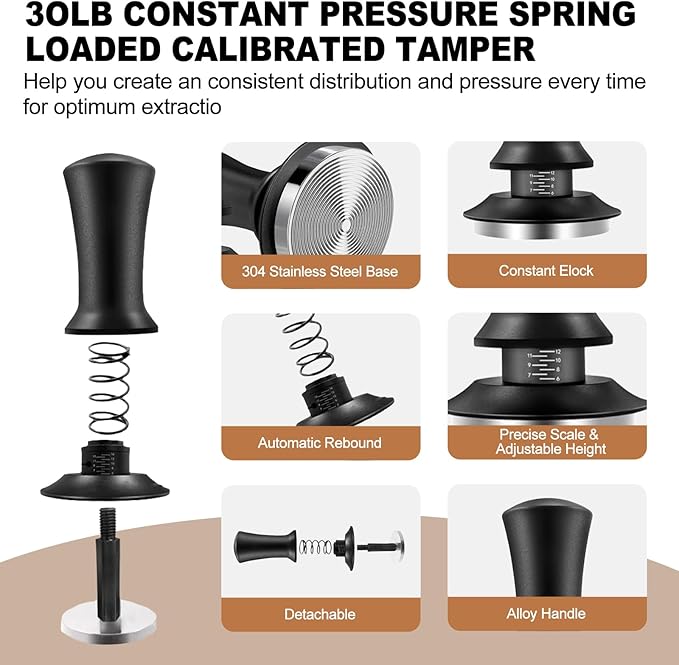 22 PCS Espresso Accessories Kit, Spring Loaded Calibrated Tamper, Spring Loaded Calibrated Tamper, WDT Tool and Dosing Funnel Set Fits Delonghi 58 mm Espresso Coffee Machines and Portafilter