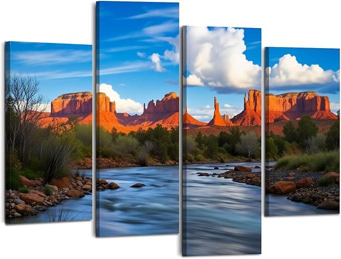 Canvas Wall Art Prints Pictures Cathedral Rock Sedona Framed Posters Modern Wall Painting Artwork Gift Home Decor for Living Room Ready to Hang 4 Panel