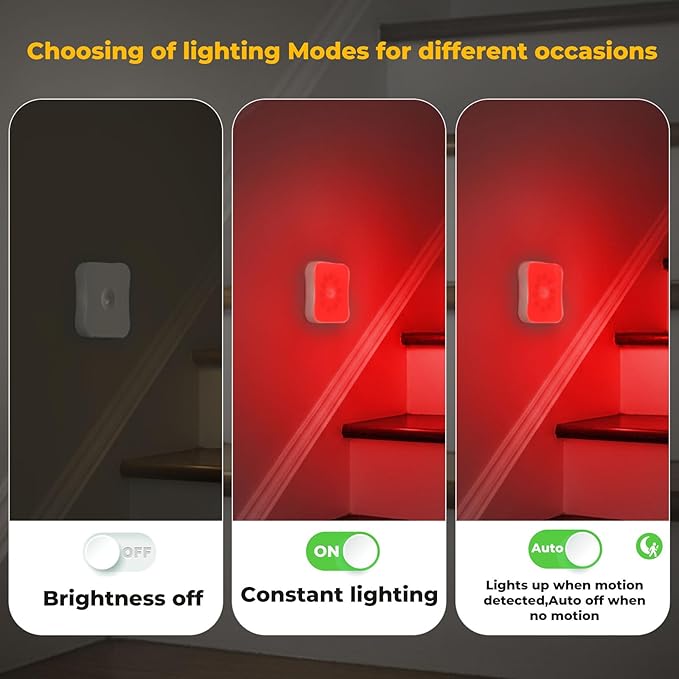 Red Light Night Lights Motion Sensor Red Lights Rechargeable RedLight Magnetic 670 nm Red Light for Sleep Therapy, Bathroom, Bedroom, Stair, Hallway, Travel, Kids Room, 4 Pack