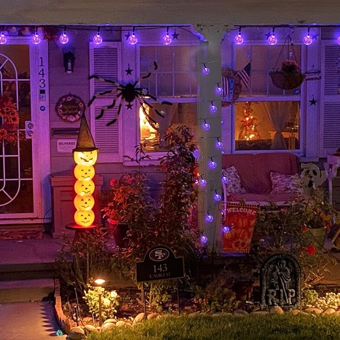 20 LED Decorations Crystal Globe Solar String Outdoor Lights with 8 Lighting Modes Waterproof Solar Powered Patio Hanging Light for Garden Yard Porch Wedding Party Decor(Purple)
