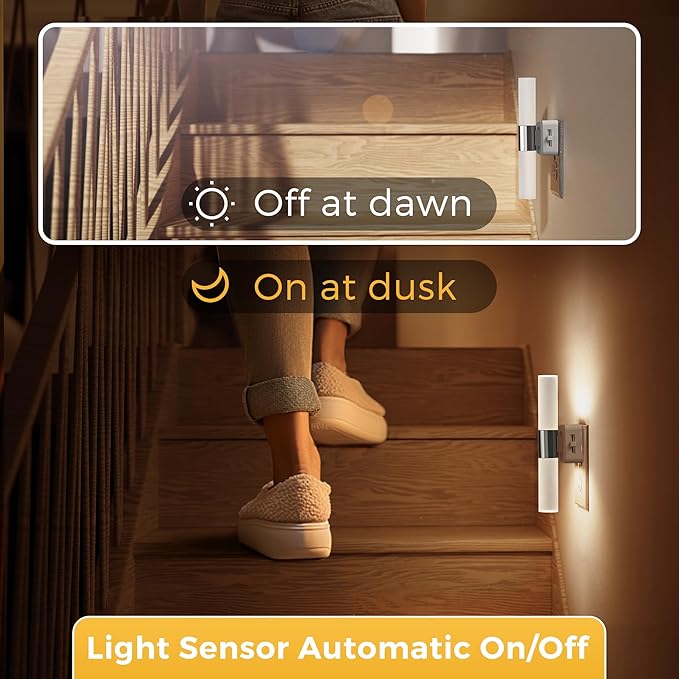 L LOHAS LED Night Light, Night Lights Plug into Wall, 3000K Soft White, 0-100LM Adjustable Brightness, 180° Rotating Plug in Night Light with Auto Light Sensor for Bathroom, Bedroom(Matte White)
