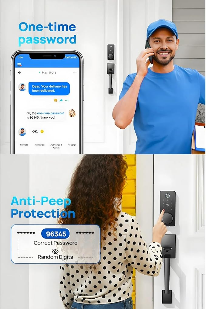 WiFi Smart Keyless Entry Door Lock Set w/Front Door Handle, 0.1s Fingerprint Biometric Unlock, Auto Lock, APP Remote/Passcodes/Cards Control, Keypad Deadbolt, Easy Install for Entry Bedroom