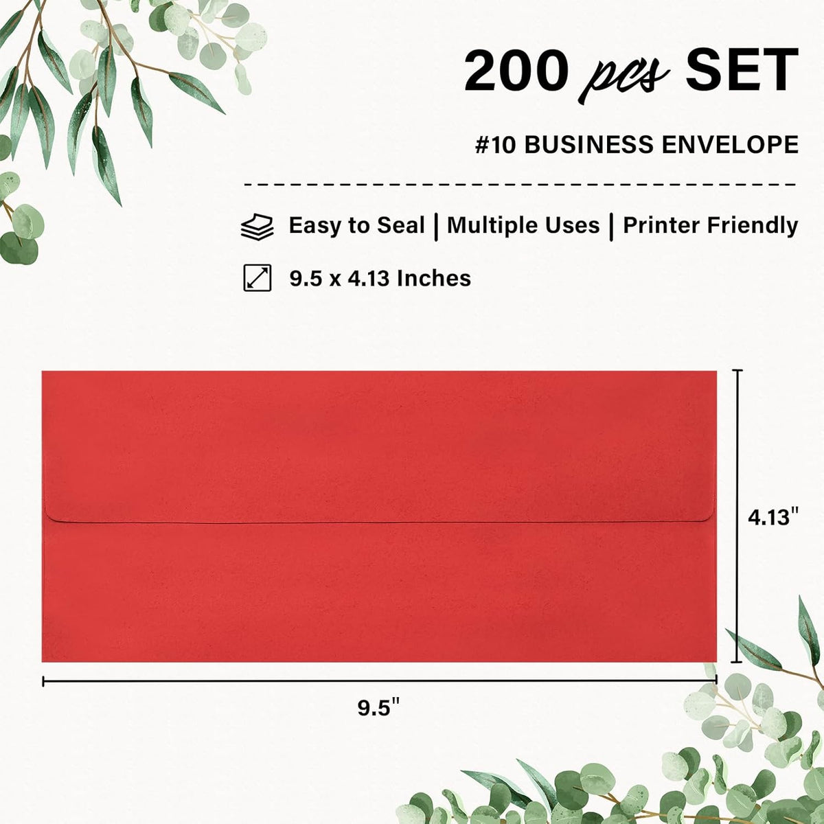 200 Pack #10 Business Envelopes, Self Seal Standard Christmas Red Envelopes for Secure Business & Legal Mailing, Office, Checks, Letter, Invoices, 4 1/8 x 9 1/2 Inches