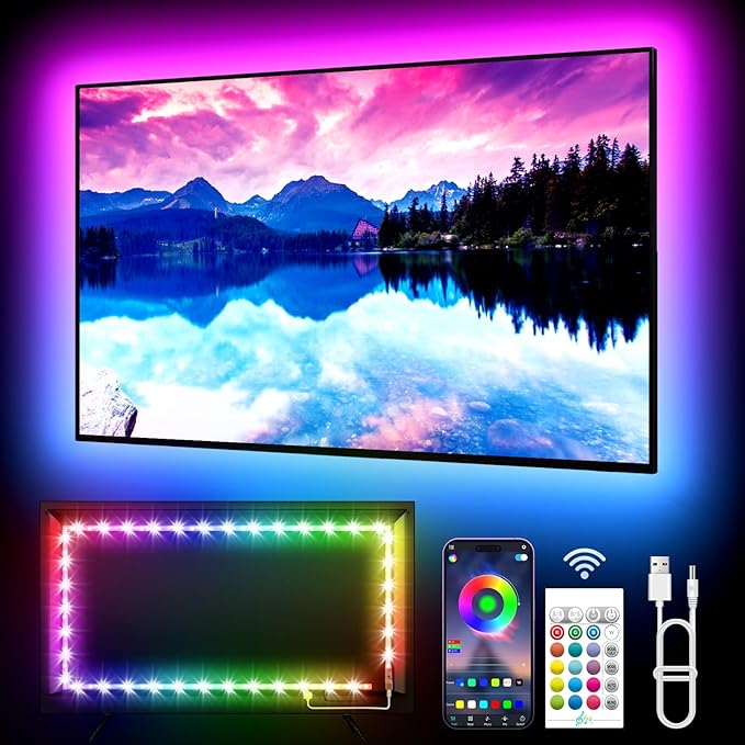 TV LED Backlight, 9.84ft LED Lights for 32-45 Inch TV, RGB TV Backlight with Remote, Music Sync Bluetooth APP Control Strip Lights USB Powered for Bedroom Gaming Room Decor