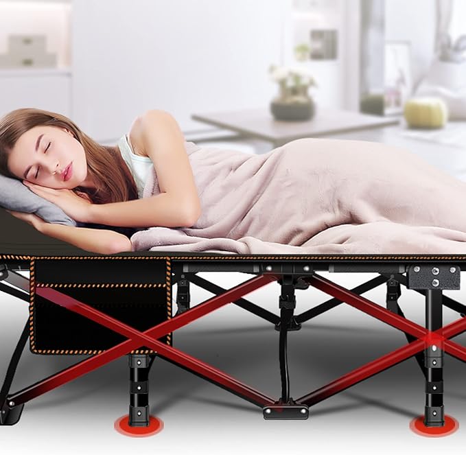 ABORON Folding Camping Cot W/Mat for Adults, Heavy Duty Outdoor Bed with Carry Bag,1200 D Layer Oxford Travel Camp Cots