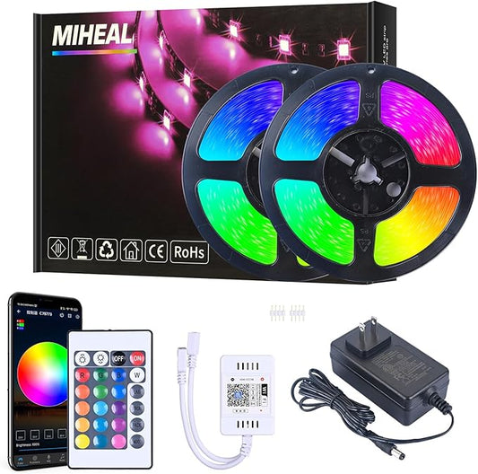 MIHEAL Led Light Strip, WiFi Wireless Smart Phone Controlled 65.6ft Non-Waterproof Strip Light Kit Black PCB 5050 LED Lights,Working with Android and iOS System,IFTTT