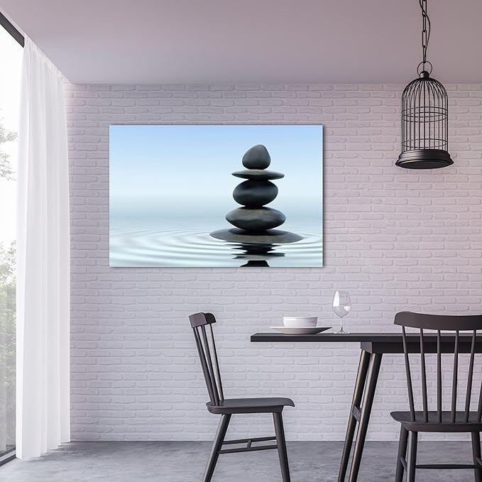 Zen Wall Art Decor, Modern Bathroom Zen Decor Wall Art, Zen Relaxing Canvas Wall Art for Spa Room Decor, Black Pebble and Waves Tranquil Zen Art Prints for Office & Spa Wall Decor 24x36 Inches