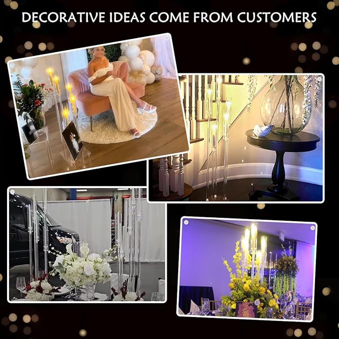 20pcs 5 Arm Candelabra Acrylic Floor Candelabra for Wedding,45.7inch Tall Clear Candle Holders for Ceremony Birthday Party Home Decoration Fit 0.8 LED Candles