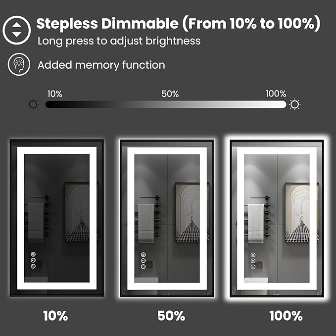 Amorho LED Bathroom Mirror, 55"X40" Mirror with Black Frame, Front Light and Backlit, Stepless Dimmable, Anti-Fog, Shatter-Proof, Memory, 3 Colors, Double LED Vanity Mirror