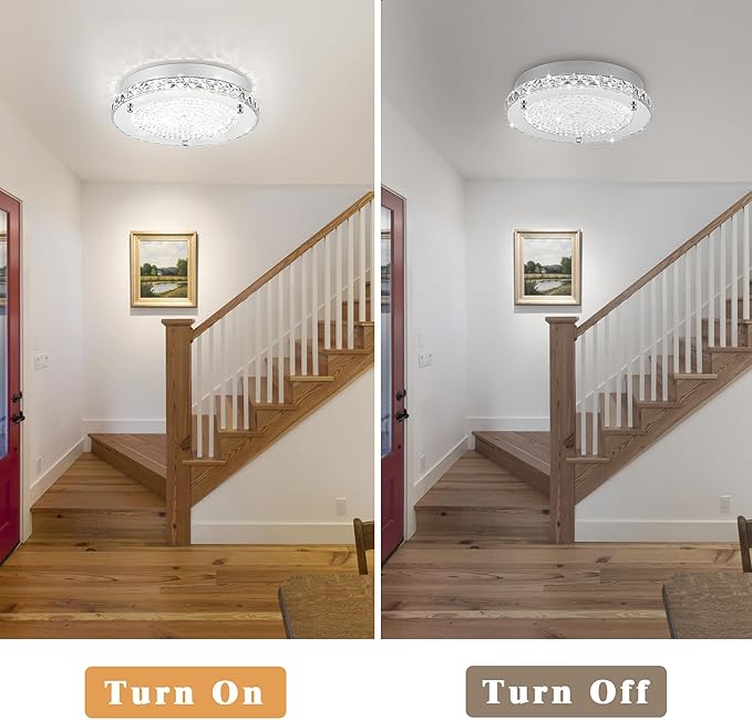 Crystal Flush Mount Ceiling Light 18W LED Dimmable Modern Ceiling Light for Bedroom, Closet, Foyer, Hallway, Dia 11 Inch, 3 Color Change