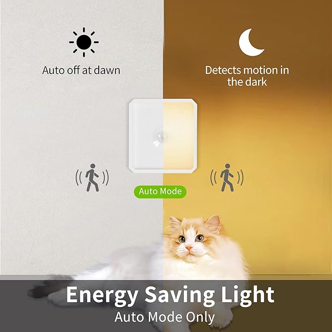 Motion Sensor Night Light Indoor - Cordless Battery Powered Under Cabinet Lighting, Stick-on Magnet LED Closet Lights, Safe Light for Stairs, 4000K Nightlight 3-Pack (Yellow)