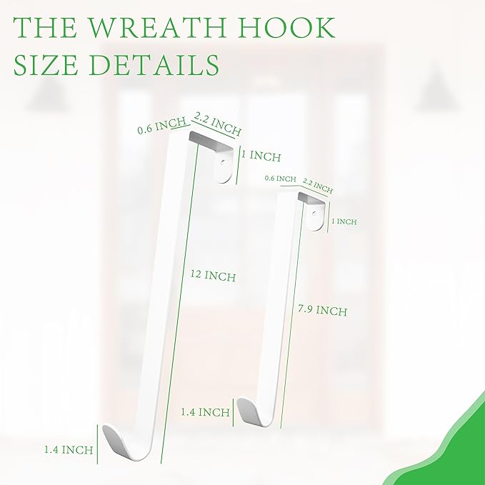 4 Pack Wreath Hangers for Front Door Over The Door Hooks(L=8"&12"), Over Door Hanger, Heavy Duty No Drill Hanger for Towels, Coats, Hats, Bags in Bathroom, Bedroom, Kitchen, Living Room
