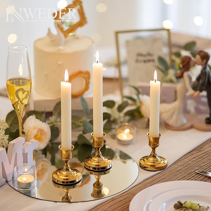 Gold Taper Candle Holders Vintage: Small Candlestick Holders Metal Candle Sticks Holder Decor Antique Decoration for Dinning Table Mantel Wedding Centerpieces Christmas Party Set of 2