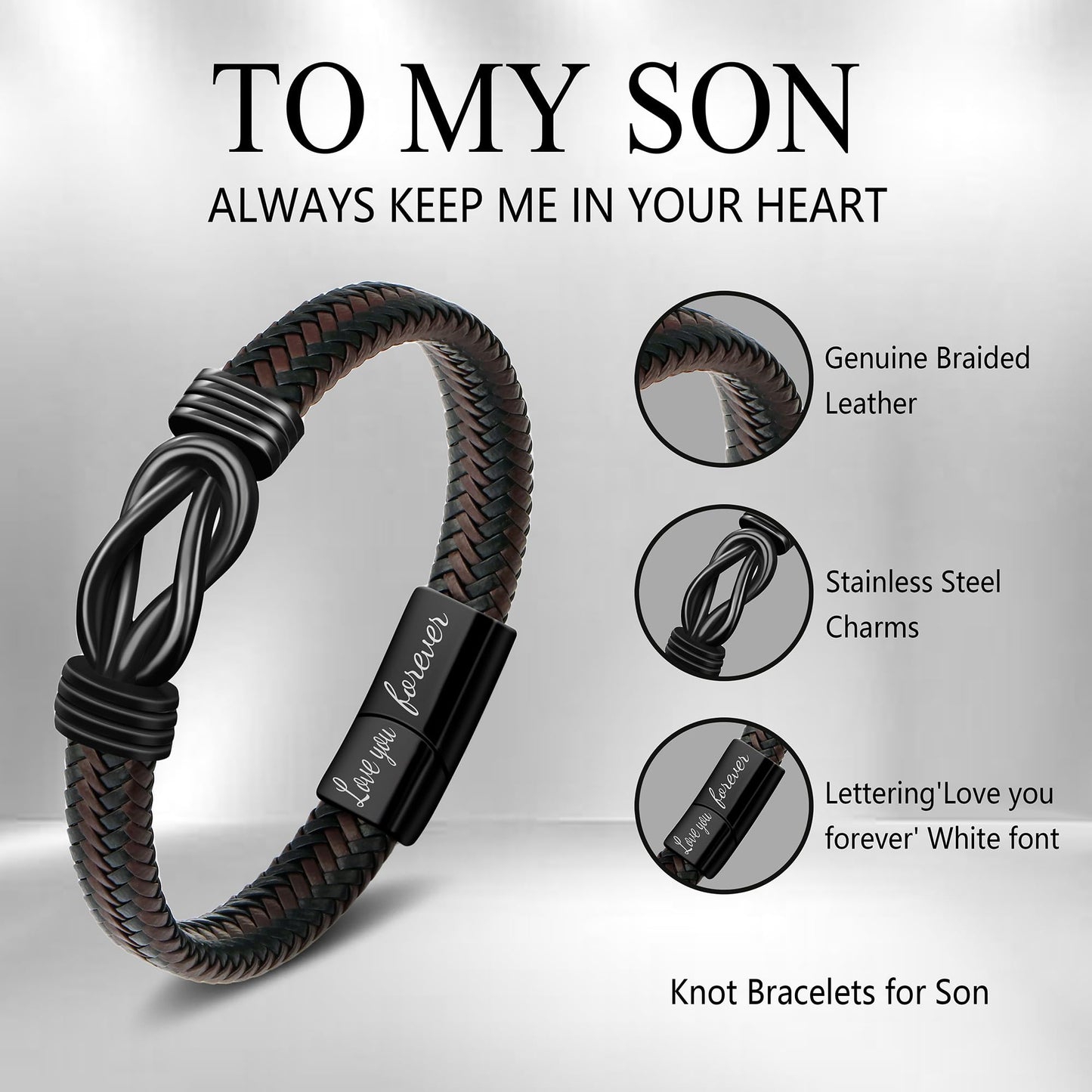 JoycuFF Birthday Gifts for Son from Mom, To My Son Christmas Valentines Day Fathers Day Anniversary Birthday Gifts Mens Knot Bracelet from Mom