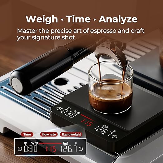 Mini Coffee Scale with Timer - VABICA USB-C Rechargeable Espresso Scale 2kg/0.1g High Precision Scale for Espresso & Pour-Over Coffee, Auto Timing, Water Ratio, Portable Digital Coffee Scale (Black)