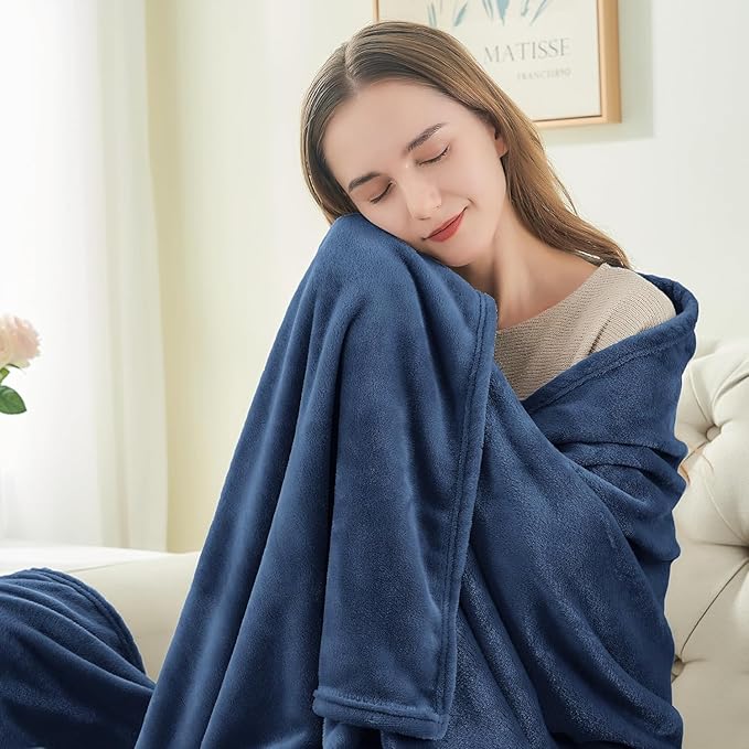 BEDELITE Fleece Blanket Navy Blue Throw Blanket for Couch & Bed, Luxury Plush Cozy Fuzzy Blanket 50" x 70", Super Soft Warm Lightweight Fall Throw Blanket for Travel Camping