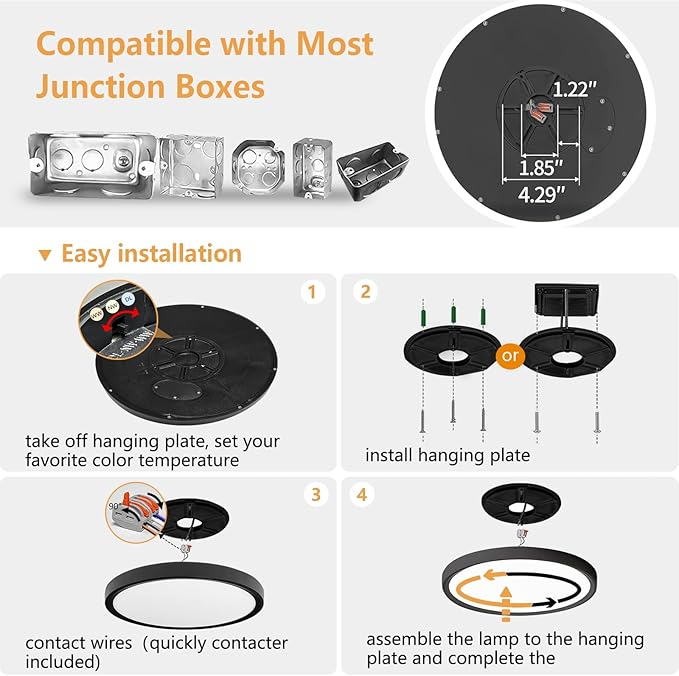 6PK 12 Inch LED Flush Mount Ceiling Light, 24W, 2520LM, 3000K/4000K/6000K CCT Selectable Super Slim Low Profile Ceiling Light, Close to Ceiling Round Flat Panel Fixture for Hallway,Bedroom,kitchen